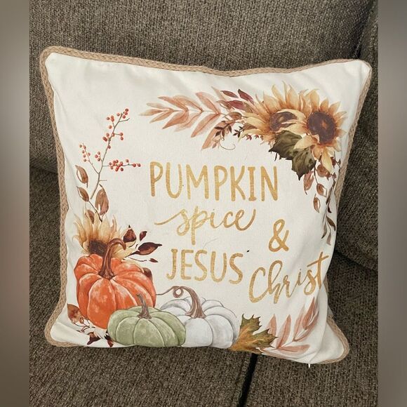 Pumpkin Spice & Jesus Christ Pillow Cover NWOT - Picture 6 of 6